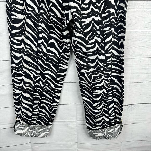 Calvin Klein Womens size XS Zebra Print 100% Linen Cropped Pants Black White NEW - Picture 10 of 14